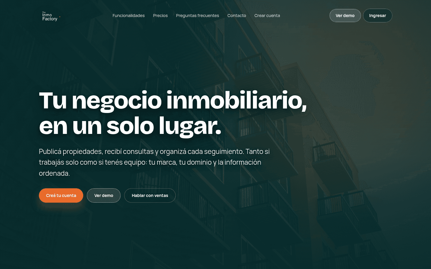 Home de The Inmo Factory — plataforma SaaS inmobiliaria para agencias en Argentina